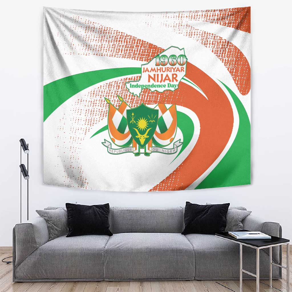 Happy Jamhuriyar Nijar Independence Day Tapestry Coat Of Arm With Niger Map