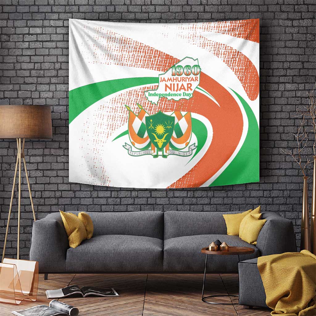 Happy Jamhuriyar Nijar Independence Day Tapestry Coat Of Arm With Niger Map