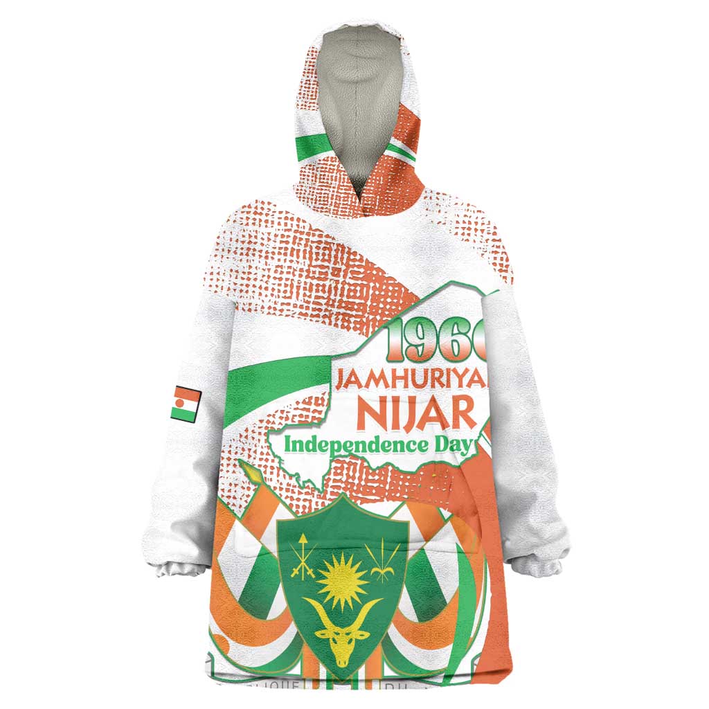 Personalized Happy Jamhuriyar Nijar Independence Day Wearable Blanket Hoodie Coat Of Arm With Niger Map