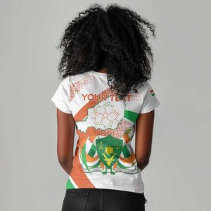 Personalized Happy Jamhuriyar Nijar Independence Day Women V-Neck T-Shirt Coat Of Arm With Niger Map