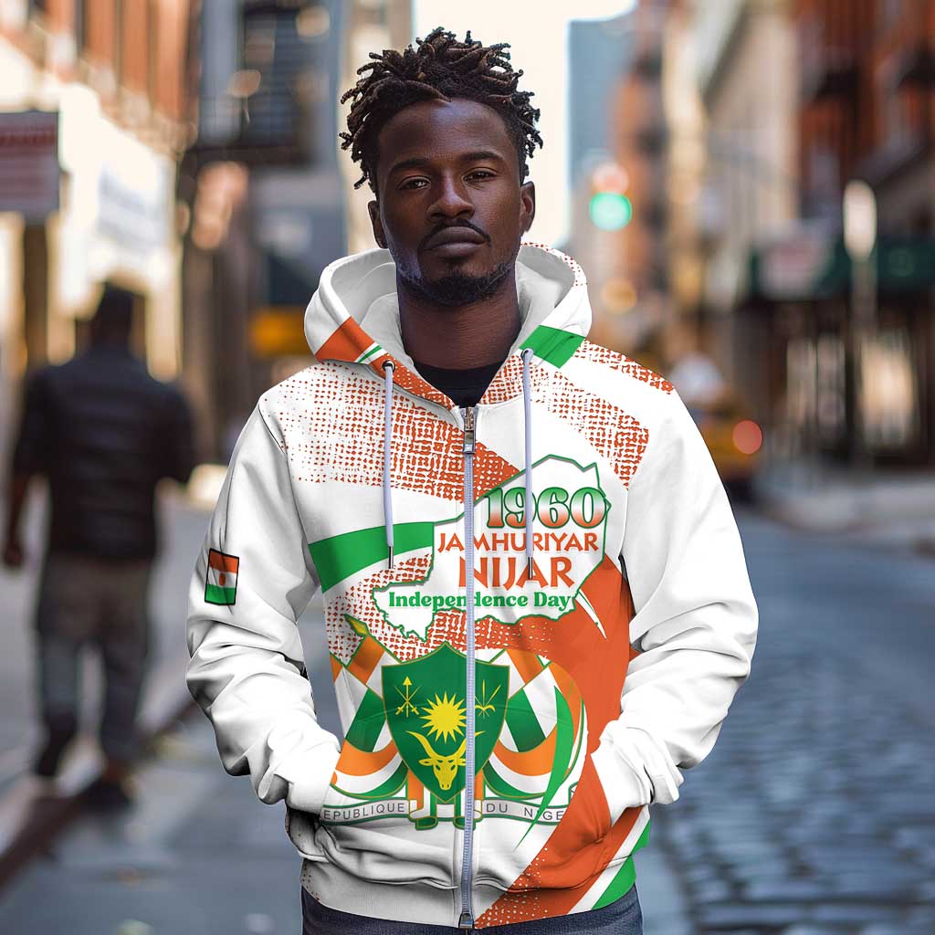 Personalized Happy Jamhuriyar Nijar Independence Day Zip Hoodie Coat Of Arm With Niger Map