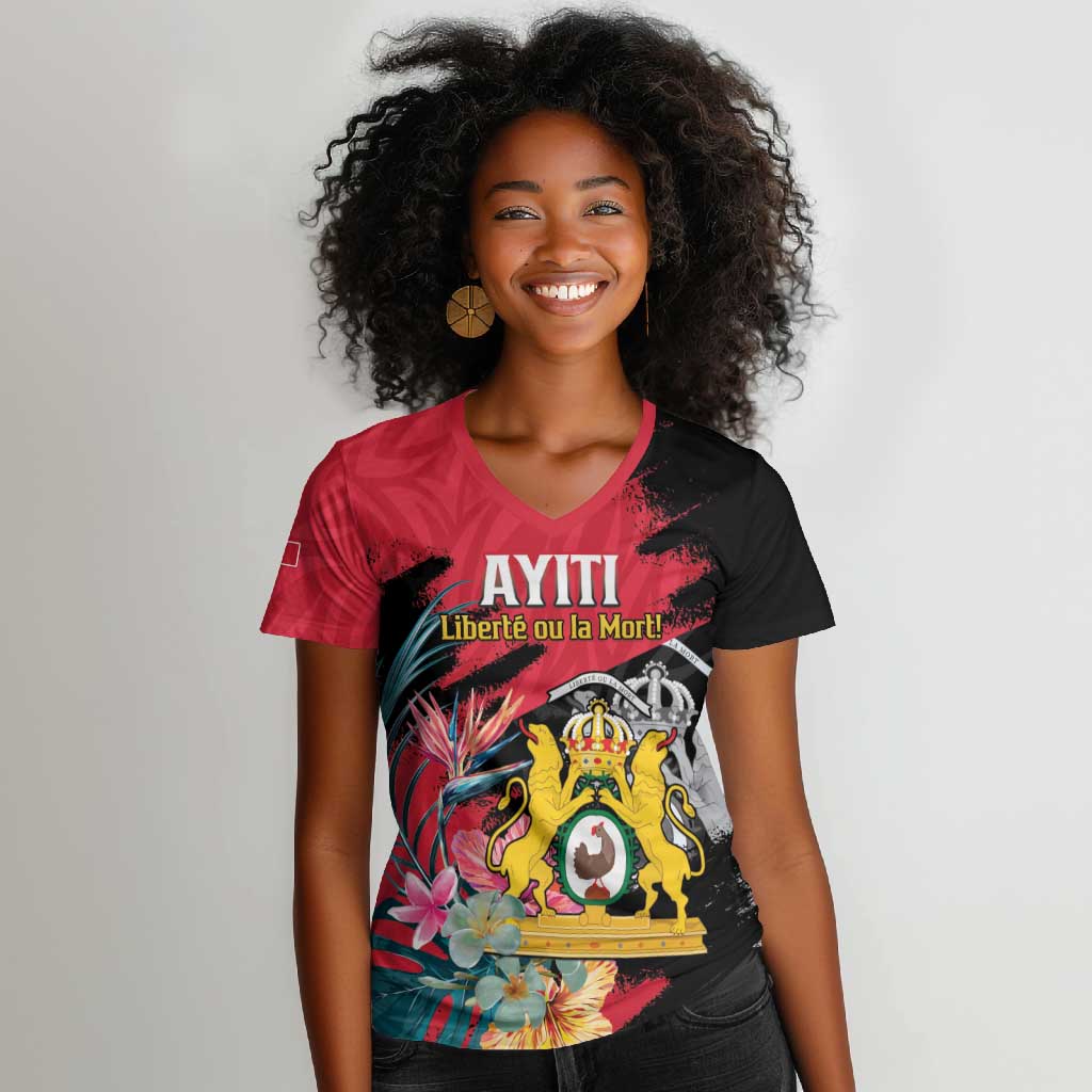 Personalized First Empire of Haiti 1804-1806 Women V-Neck T-Shirt Liberté ou la Mort!