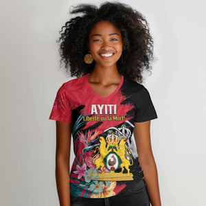 Personalized First Empire of Haiti 1804-1806 Women V-Neck T-Shirt Liberté ou la Mort!