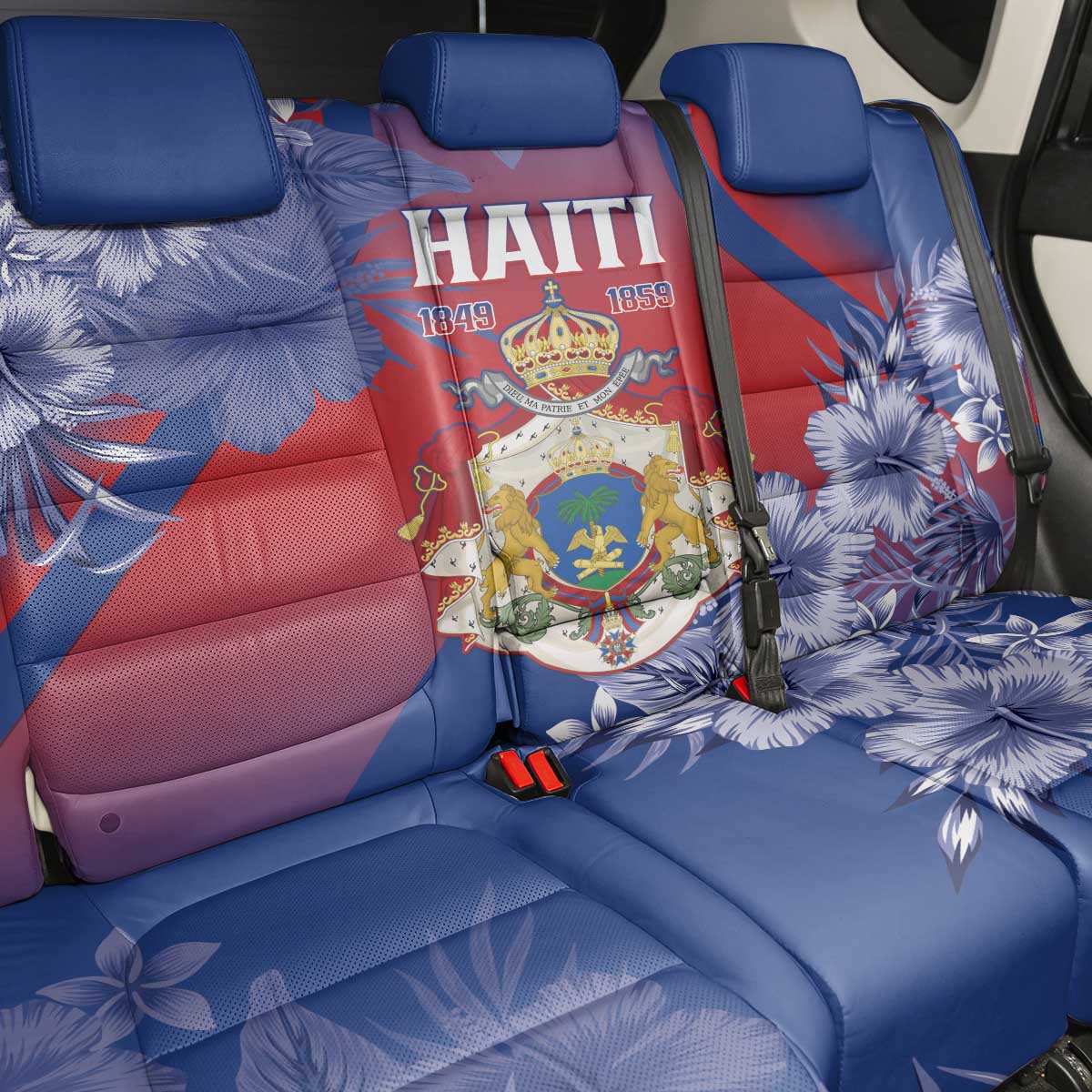 Second Anpi an Ayiti Back Car Seat Cover Imperial Haiti Coat Of Arms Tropical Flowers
