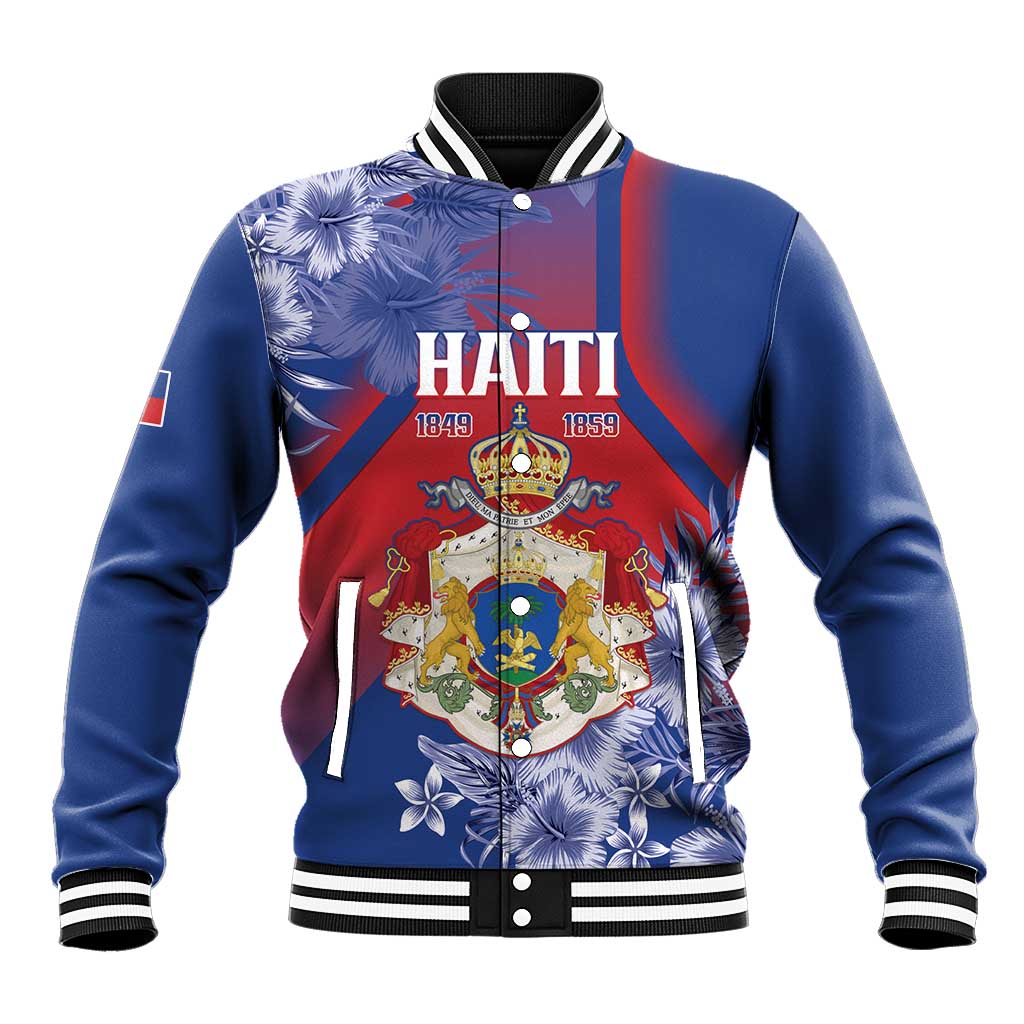 Personalized Second Anpi an Ayiti Baseball Jacket Imperial Haiti Coat Of Arms Tropical Flowers