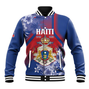 Personalized Second Anpi an Ayiti Baseball Jacket Imperial Haiti Coat Of Arms Tropical Flowers