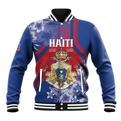 Personalized Second Anpi an Ayiti Baseball Jacket Imperial Haiti Coat Of Arms Tropical Flowers