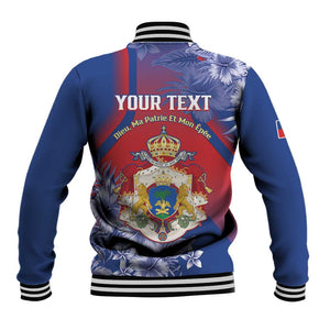 Personalized Second Anpi an Ayiti Baseball Jacket Imperial Haiti Coat Of Arms Tropical Flowers