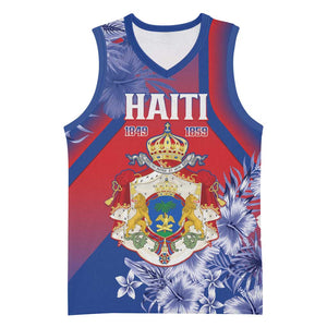 Personalized Second Anpi an Ayiti Basketball Jersey Imperial Haiti Coat Of Arms Tropical Flowers - African Pride