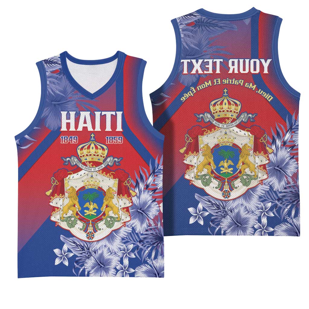 Personalized Second Anpi an Ayiti Basketball Jersey Imperial Haiti Coat Of Arms Tropical Flowers - African Pride