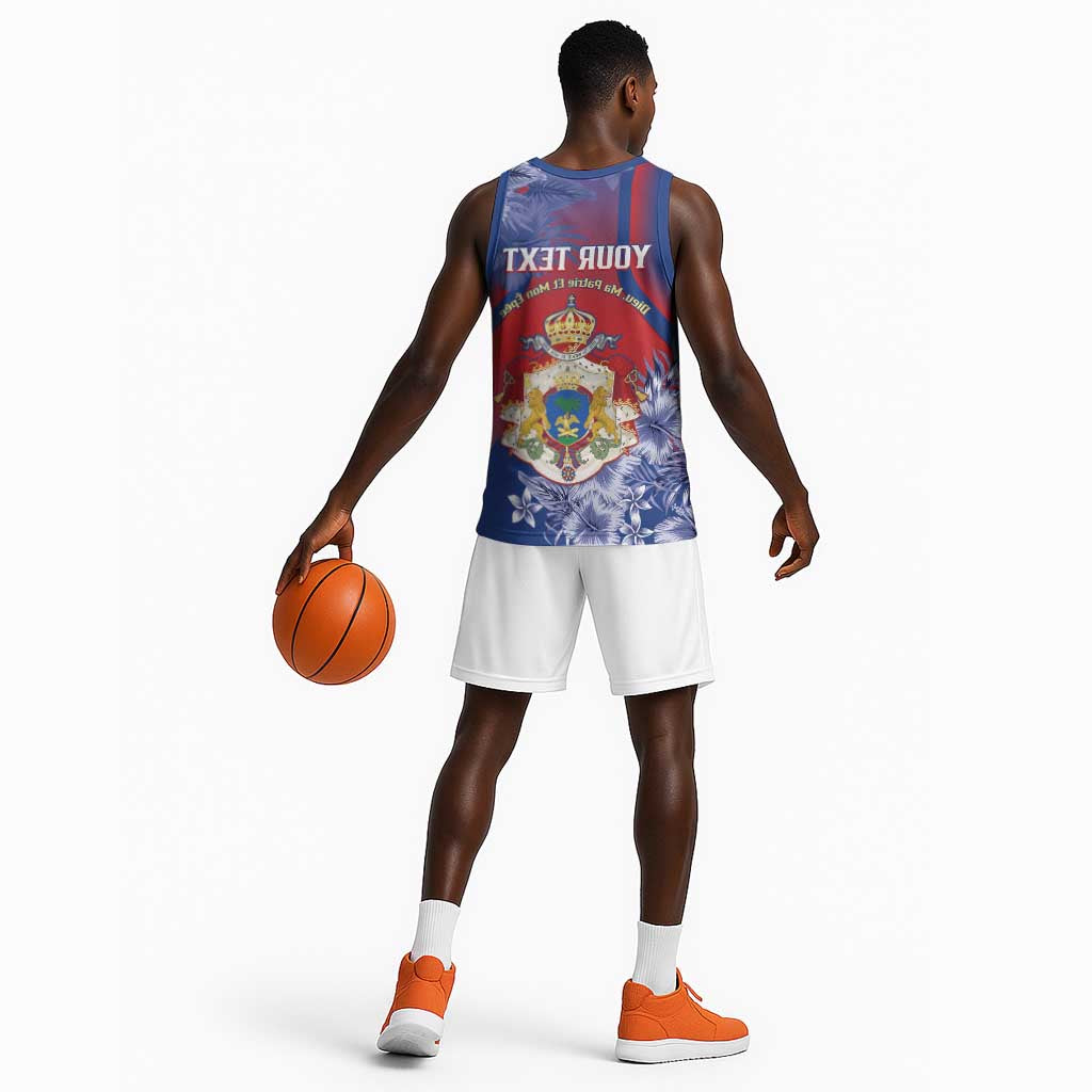 Personalized Second Anpi an Ayiti Basketball Jersey Imperial Haiti Coat Of Arms Tropical Flowers - African Pride