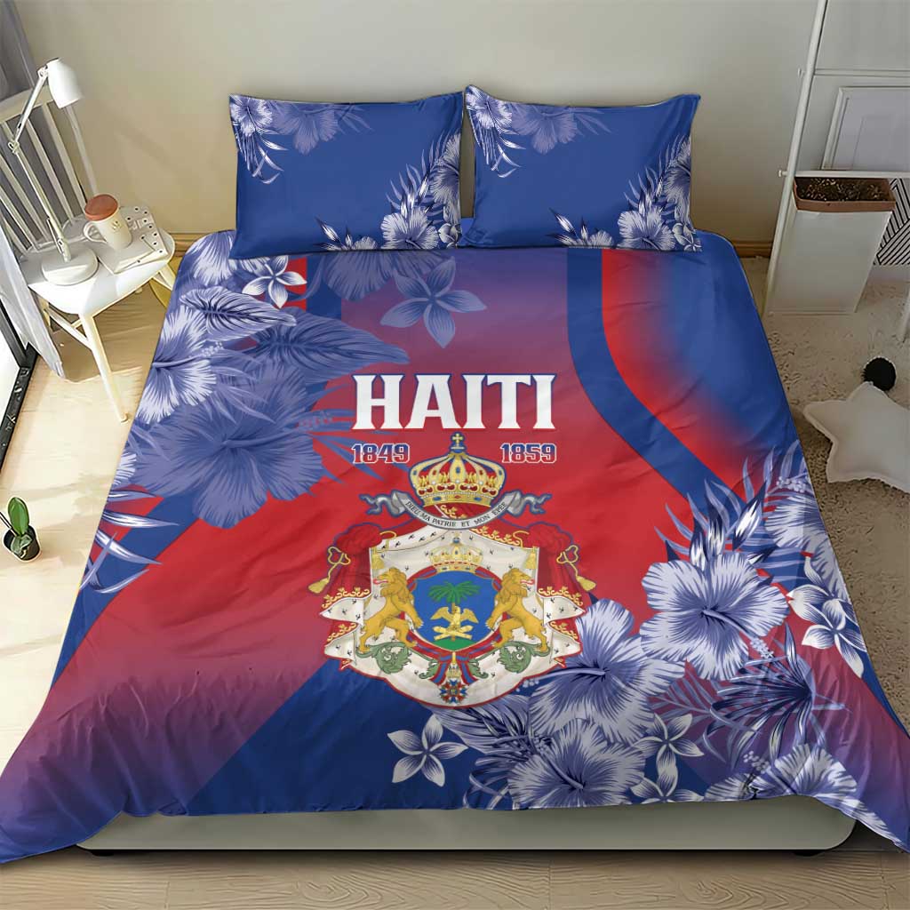 Second Anpi an Ayiti Bedding Set Imperial Haiti Coat Of Arms Tropical Flowers