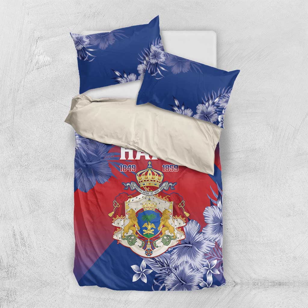 Second Anpi an Ayiti Bedding Set Imperial Haiti Coat Of Arms Tropical Flowers