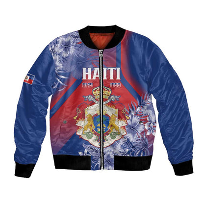 Personalized Second Anpi an Ayiti Bomber Jacket Imperial Haiti Coat Of Arms Tropical Flowers