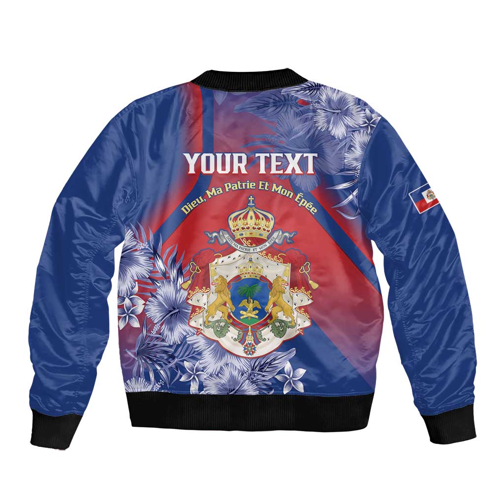 Personalized Second Anpi an Ayiti Bomber Jacket Imperial Haiti Coat Of Arms Tropical Flowers