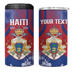Personalized Second Anpi an Ayiti 4 in 1 Can Cooler Tumbler Imperial Haiti Coat Of Arms Tropical Flowers