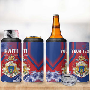 Personalized Second Anpi an Ayiti 4 in 1 Can Cooler Tumbler Imperial Haiti Coat Of Arms Tropical Flowers