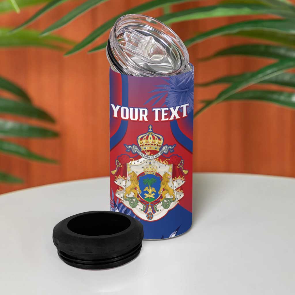 Personalized Second Anpi an Ayiti 4 in 1 Can Cooler Tumbler Imperial Haiti Coat Of Arms Tropical Flowers