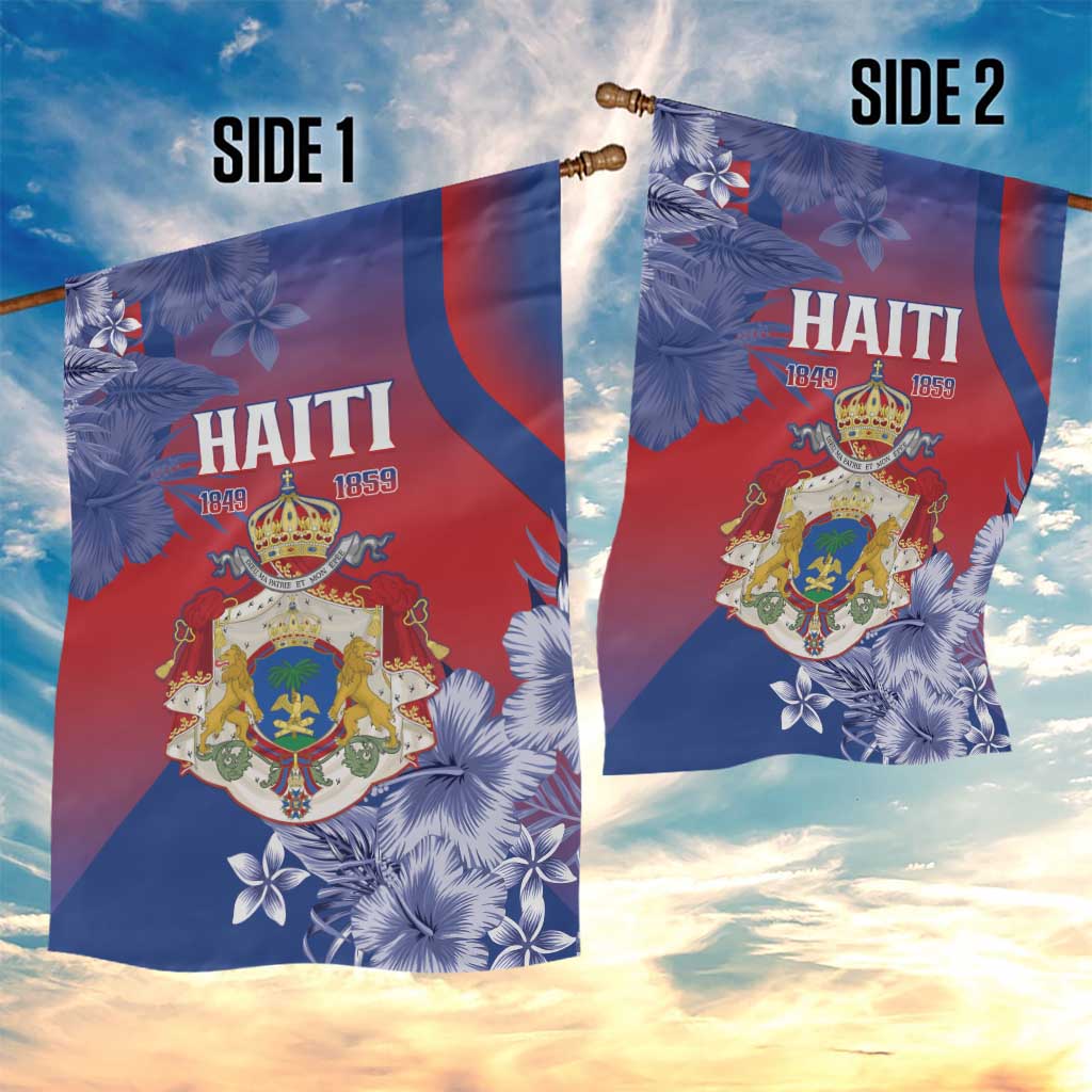 Second Anpi an Ayiti Garden Flag Imperial Haiti Coat Of Arms Tropical Flowers