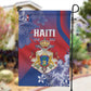 Second Anpi an Ayiti Garden Flag Imperial Haiti Coat Of Arms Tropical Flowers