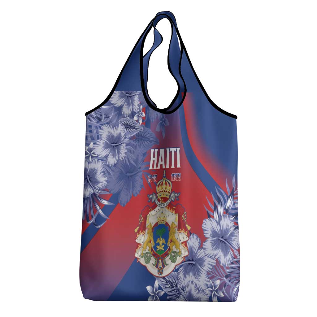 Second Anpi an Ayiti Grocery Bag Imperial Haiti Coat Of Arms Tropical Flowers