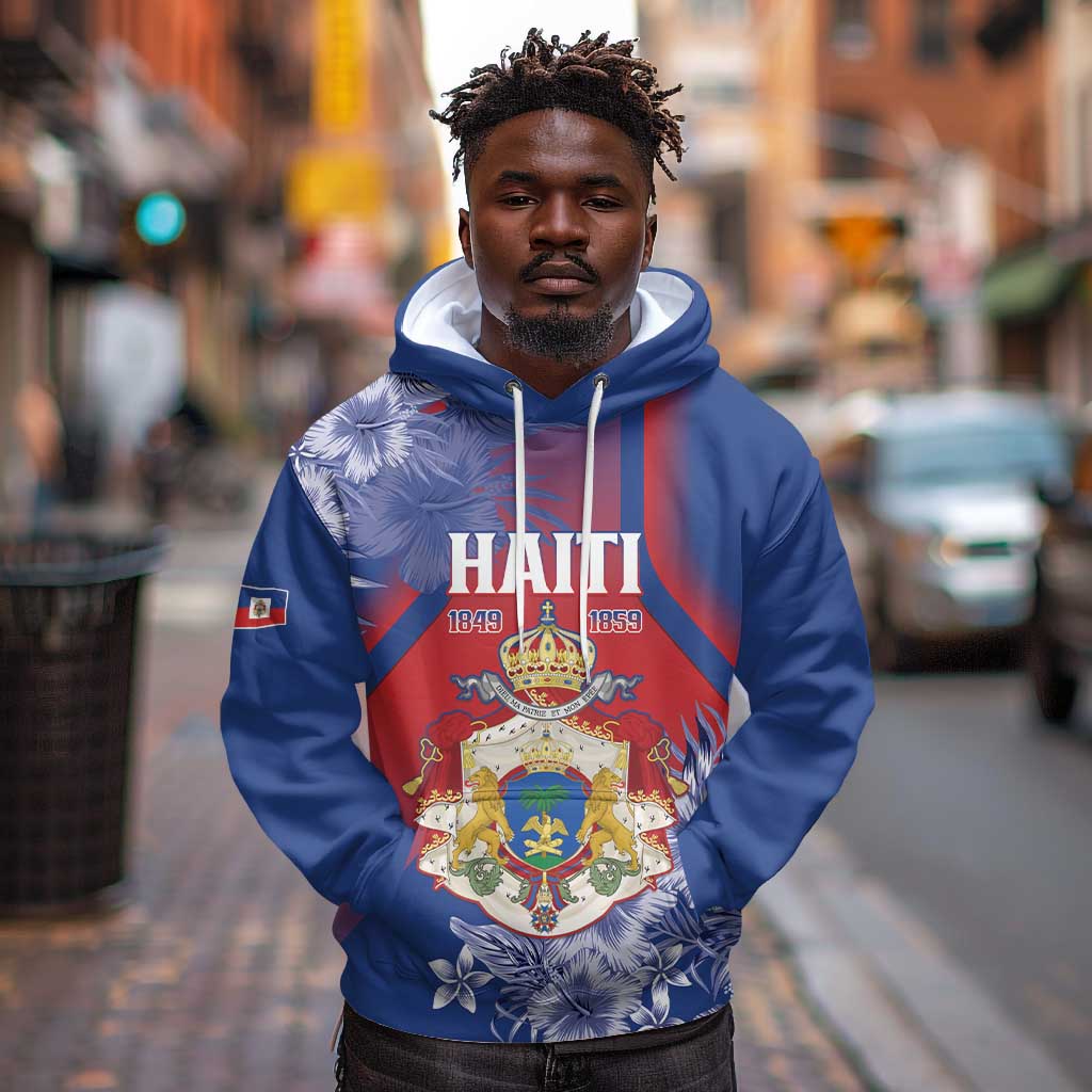 Personalized Second Anpi an Ayiti Hoodie Imperial Haiti Coat Of Arms Tropical Flowers