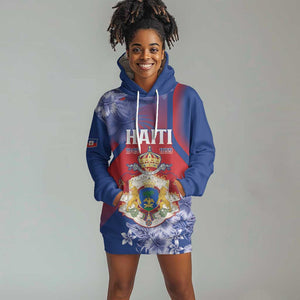 Personalized Second Anpi an Ayiti Hoodie Dress Imperial Haiti Coat Of Arms Tropical Flowers