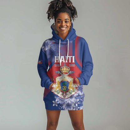 Personalized Second Anpi an Ayiti Hoodie Dress Imperial Haiti Coat Of Arms Tropical Flowers