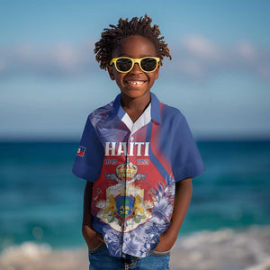 Personalized Second Anpi an Ayiti Kid Hawaiian Shirt Imperial Haiti Coat Of Arms Tropical Flowers