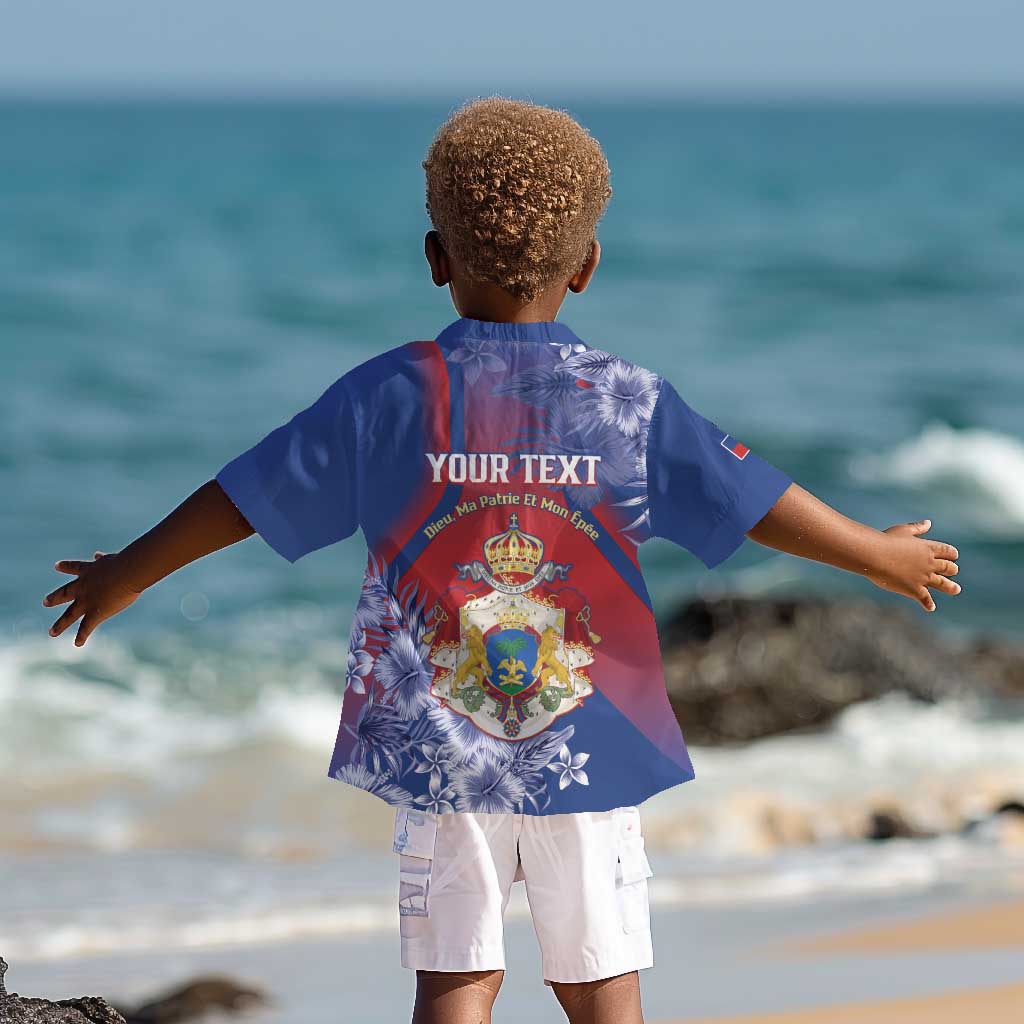 Personalized Second Anpi an Ayiti Kid Hawaiian Shirt Imperial Haiti Coat Of Arms Tropical Flowers