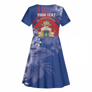 Personalized Second Anpi an Ayiti Kid Short Sleeve Dress Imperial Haiti Coat Of Arms Tropical Flowers
