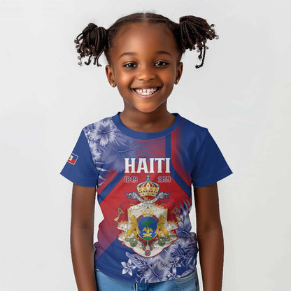 Personalized Second Anpi an Ayiti Kid T shirt Imperial Haiti Coat Of Arms Tropical Flowers