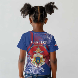 Personalized Second Anpi an Ayiti Kid T shirt Imperial Haiti Coat Of Arms Tropical Flowers