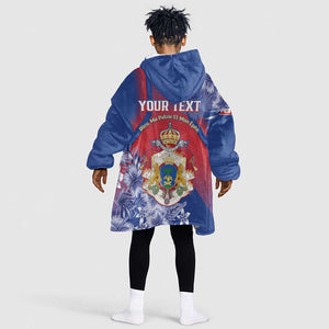 Personalized Second Anpi an Ayiti Kid Wearable Blanket Hoodie Imperial Haiti Coat Of Arms Tropical Flowers