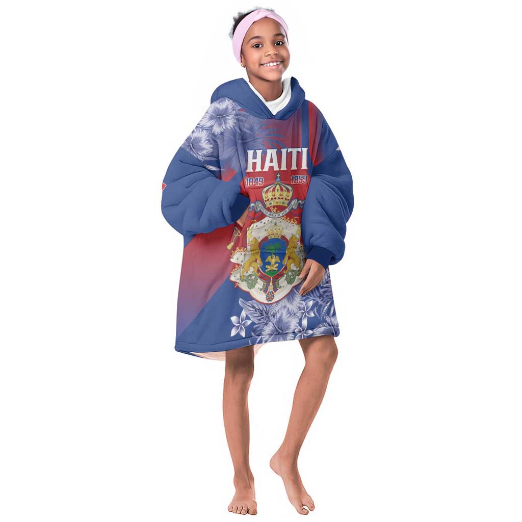 Personalized Second Anpi an Ayiti Kid Wearable Blanket Hoodie Imperial Haiti Coat Of Arms Tropical Flowers