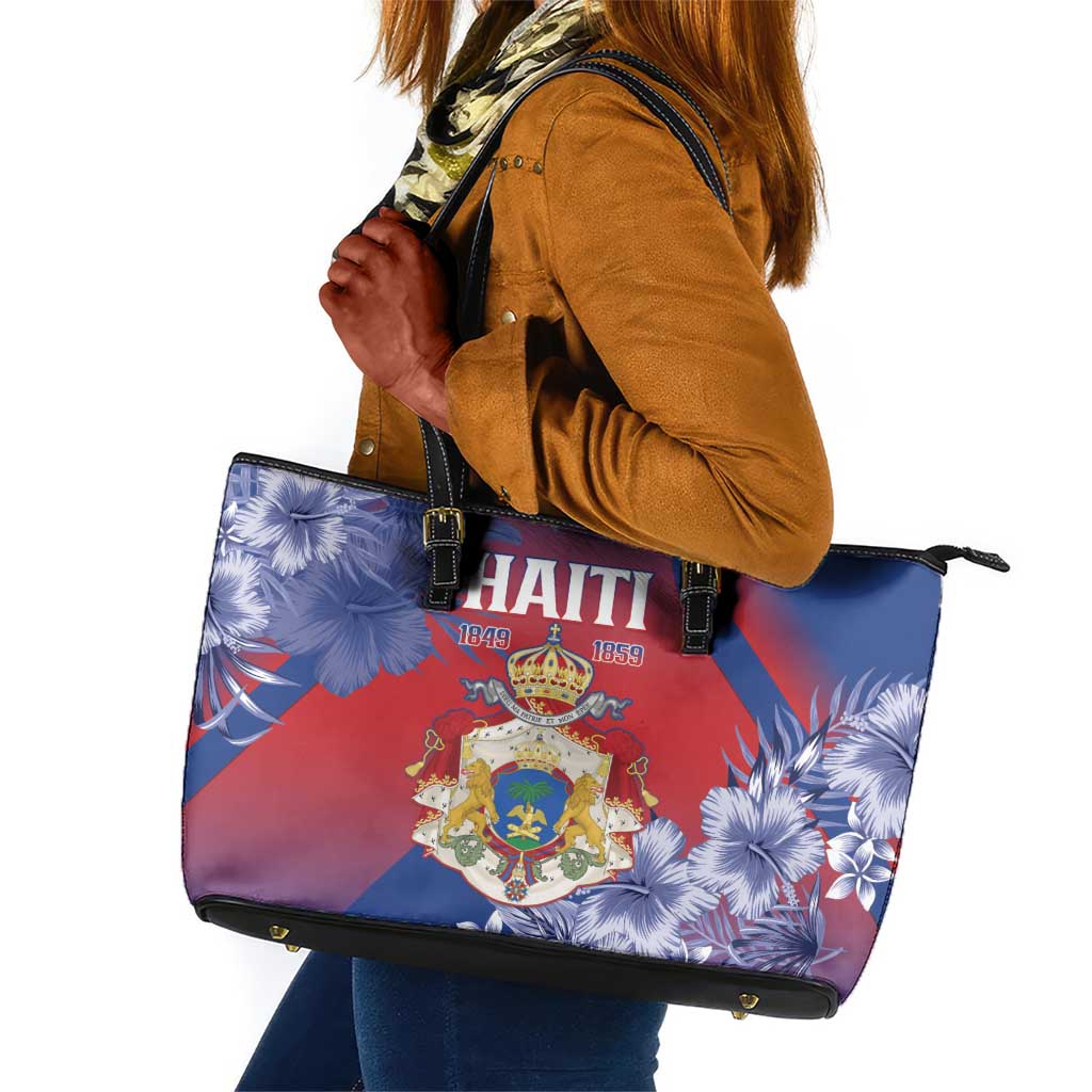 Second Anpi an Ayiti Leather Tote Bag Imperial Haiti Coat Of Arms Tropical Flowers