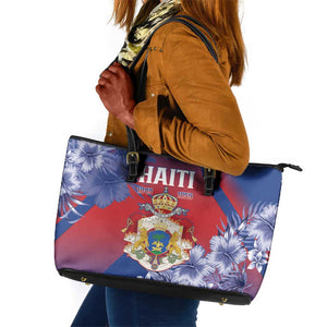 Second Anpi an Ayiti Leather Tote Bag Imperial Haiti Coat Of Arms Tropical Flowers