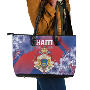Second Anpi an Ayiti Leather Tote Bag Imperial Haiti Coat Of Arms Tropical Flowers