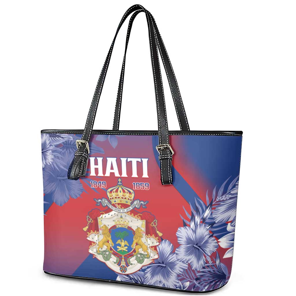 Second Anpi an Ayiti Leather Tote Bag Imperial Haiti Coat Of Arms Tropical Flowers