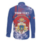 Personalized Second Anpi an Ayiti Long Sleeve Button Shirt Imperial Haiti Coat Of Arms Tropical Flowers