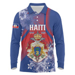 Personalized Second Anpi an Ayiti Long Sleeve Polo Shirt Imperial Haiti Coat Of Arms Tropical Flowers