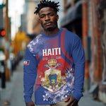 Personalized Second Anpi an Ayiti Long Sleeve Shirt Imperial Haiti Coat Of Arms Tropical Flowers