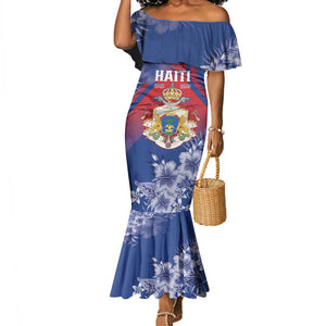 Personalized Second Anpi an Ayiti Mermaid Dress Imperial Haiti Coat Of Arms Tropical Flowers