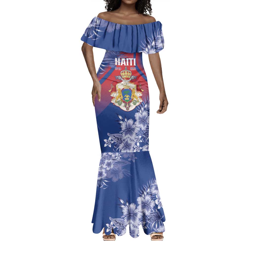 Personalized Second Anpi an Ayiti Mermaid Dress Imperial Haiti Coat Of Arms Tropical Flowers