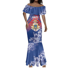 Personalized Second Anpi an Ayiti Mermaid Dress Imperial Haiti Coat Of Arms Tropical Flowers
