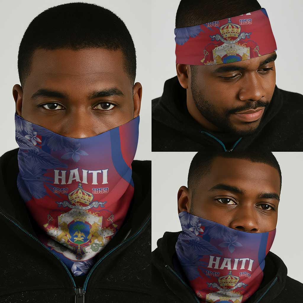Second Anpi an Ayiti Neck Gaiter Imperial Haiti Coat Of Arms Tropical Flowers LT15