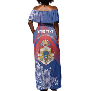 Personalized Second Anpi an Ayiti Off Shoulder Maxi Dress Imperial Haiti Coat Of Arms Tropical Flowers