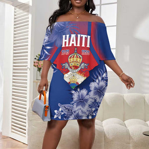 Personalized Second Anpi an Ayiti Off Shoulder Short Dress Imperial Haiti Coat Of Arms Tropical Flowers