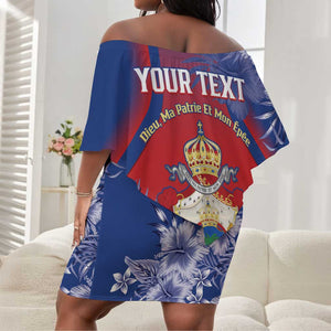 Personalized Second Anpi an Ayiti Off Shoulder Short Dress Imperial Haiti Coat Of Arms Tropical Flowers