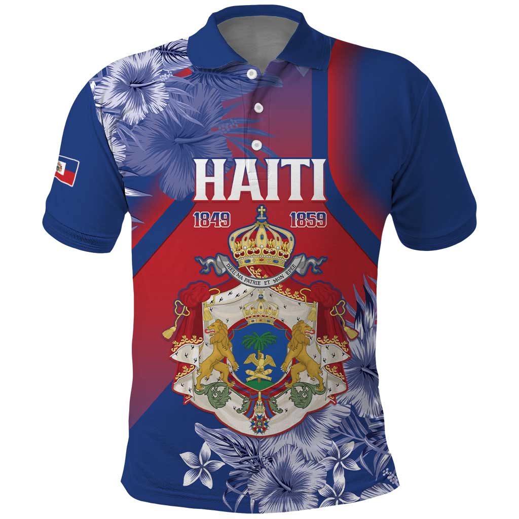 Personalized Second Anpi an Ayiti Polo Shirt Imperial Haiti Coat Of Arms Tropical Flowers